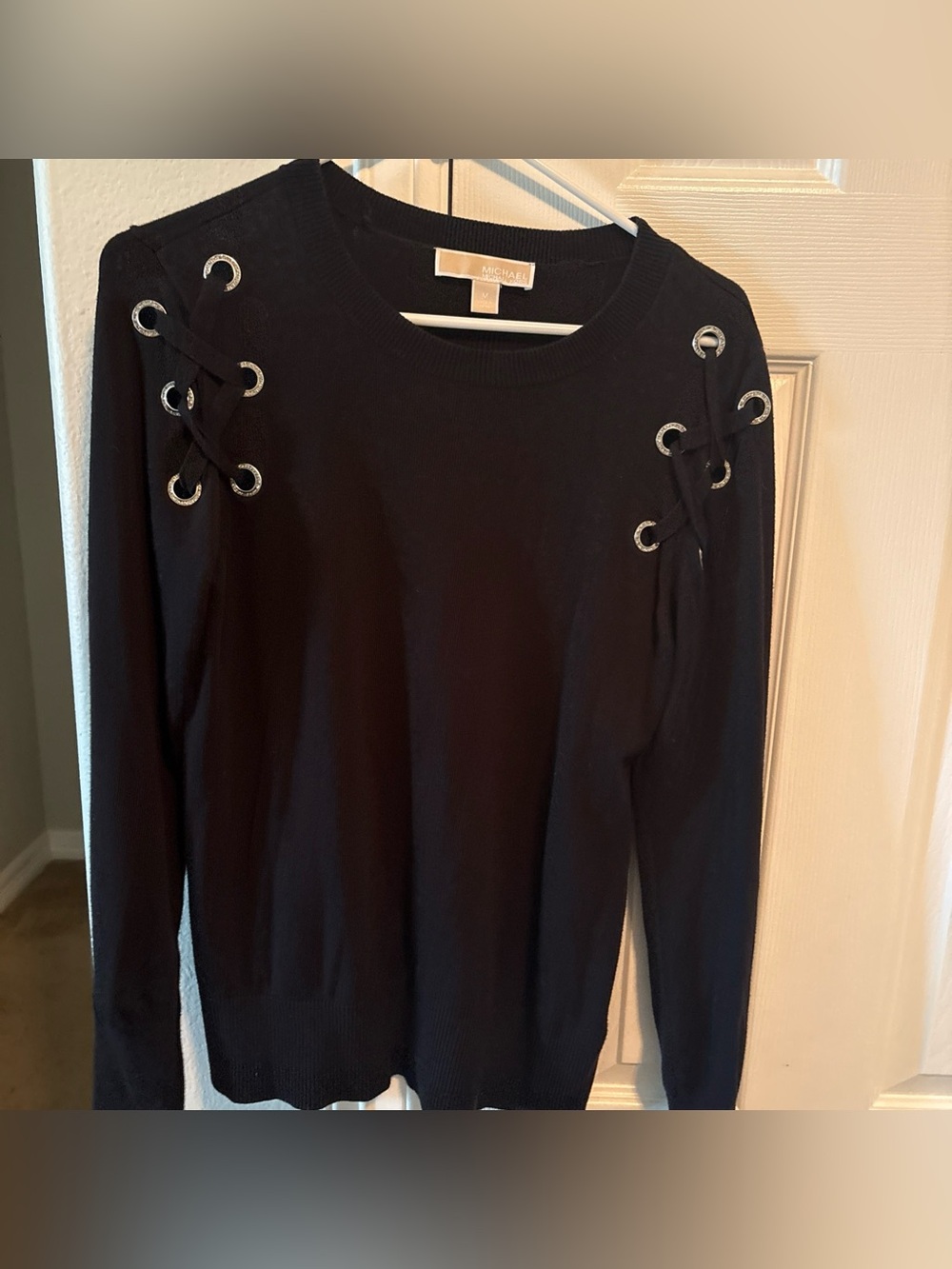 Michael Kors Black Lace-Up Shoulder Sweater